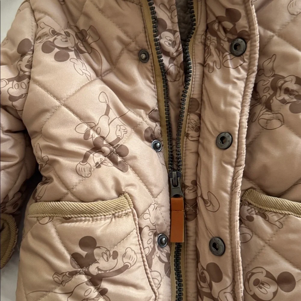 Disney Mickey Mouse NWOT Kids Tan Quilted Lined Jacket with Hood 12 M